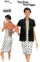 9670 VERY EASY VOGUE SHORT SLEEVE JACKET, STRETCH KNIT HALTER DRESS PATTERN 6-10